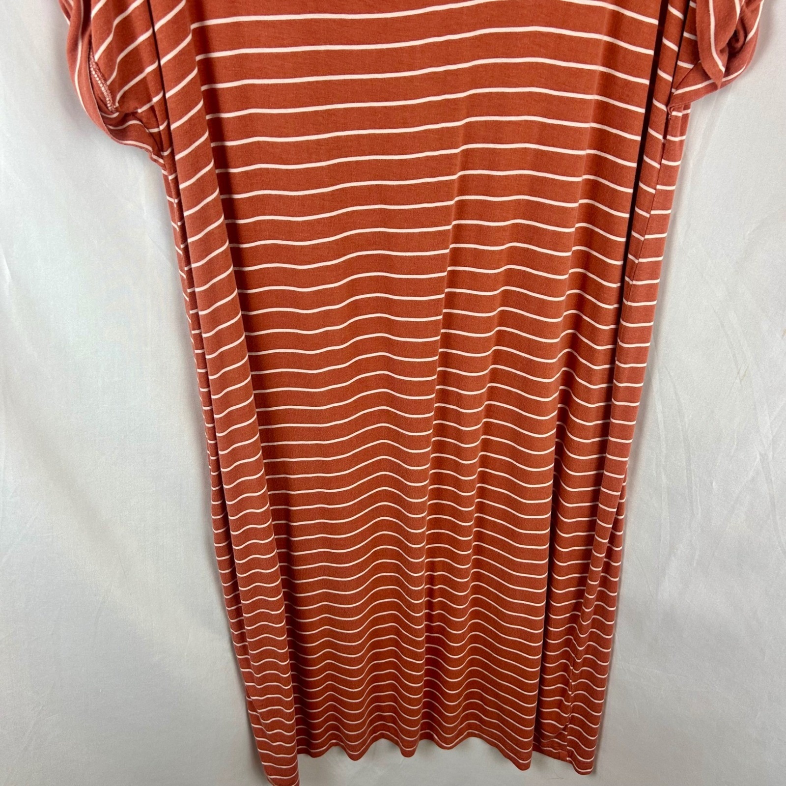 Bytavi B/T Women Xl Orange Stripe V Neck Knee Length Dress Short Sleeve Stretch — image 8 of 8